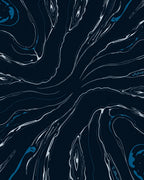 Dark Blue Swirl Organic Abstraction Rug