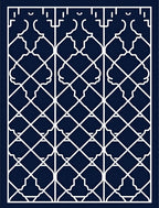 Intricate Indigo Lattice Geometric Design Rug