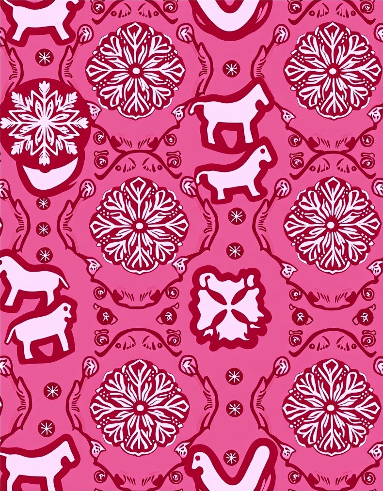 Pink Red Horse Floral MedallionRug Rug