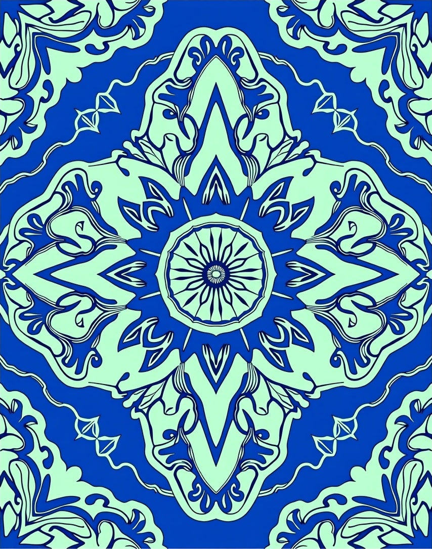 Royal Blue Floral Mandala Pattern Rug