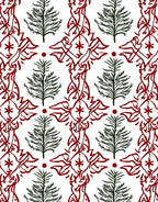 Crimson Red White Abstract Evergreen Motif Rug