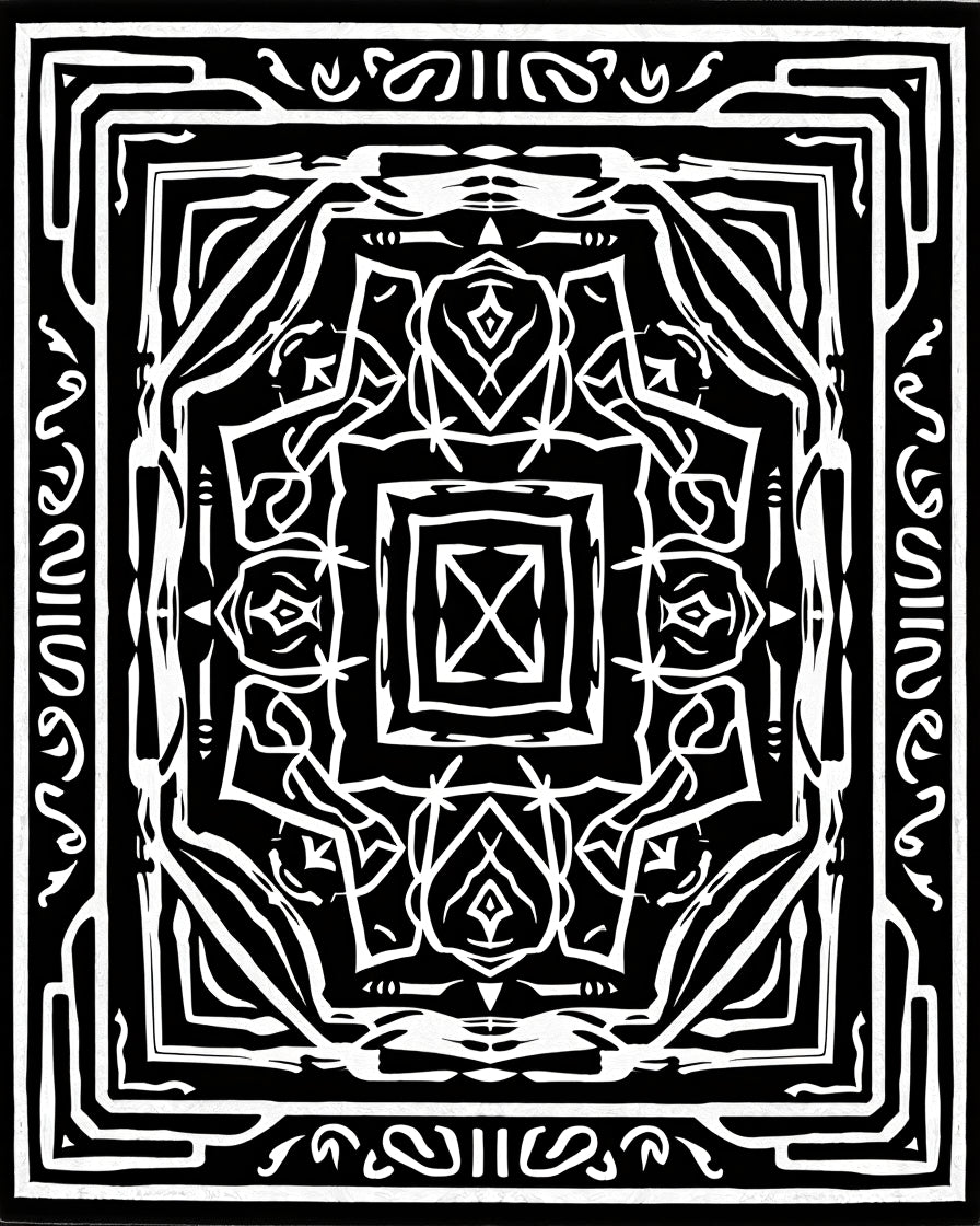 Black White Abstract Geometric Design Rug