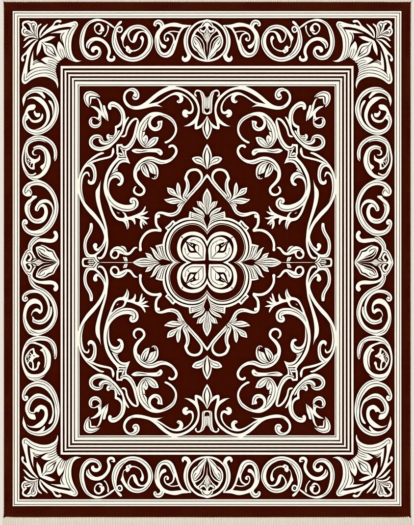Classic Ivory Swirl Floral Pattern Rug