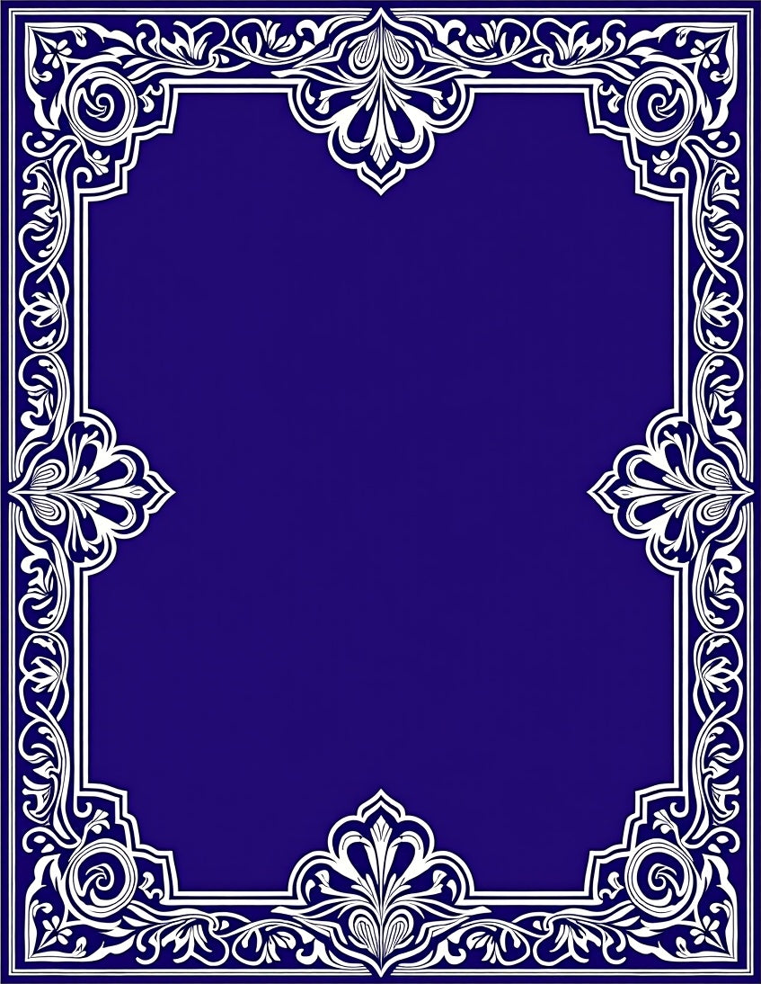 Elegant White Scrollwork Border Design Rug