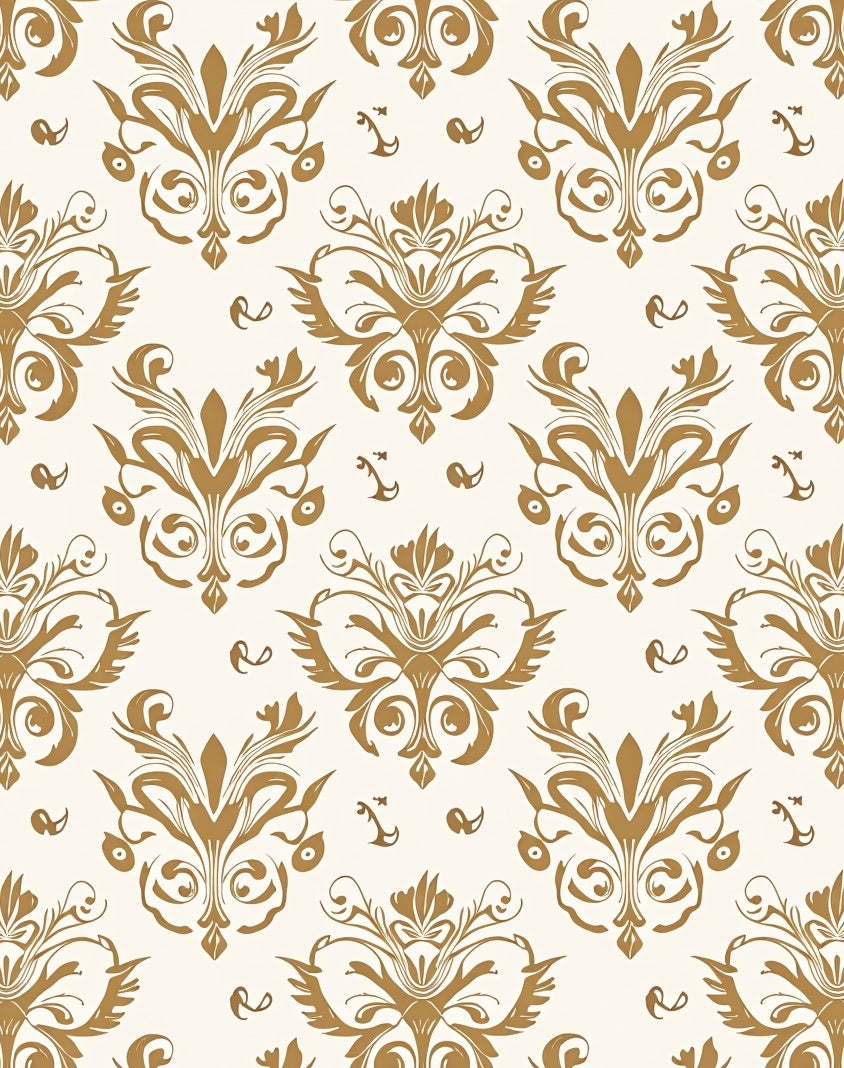 Golden Damask Scroll Pattern Rug