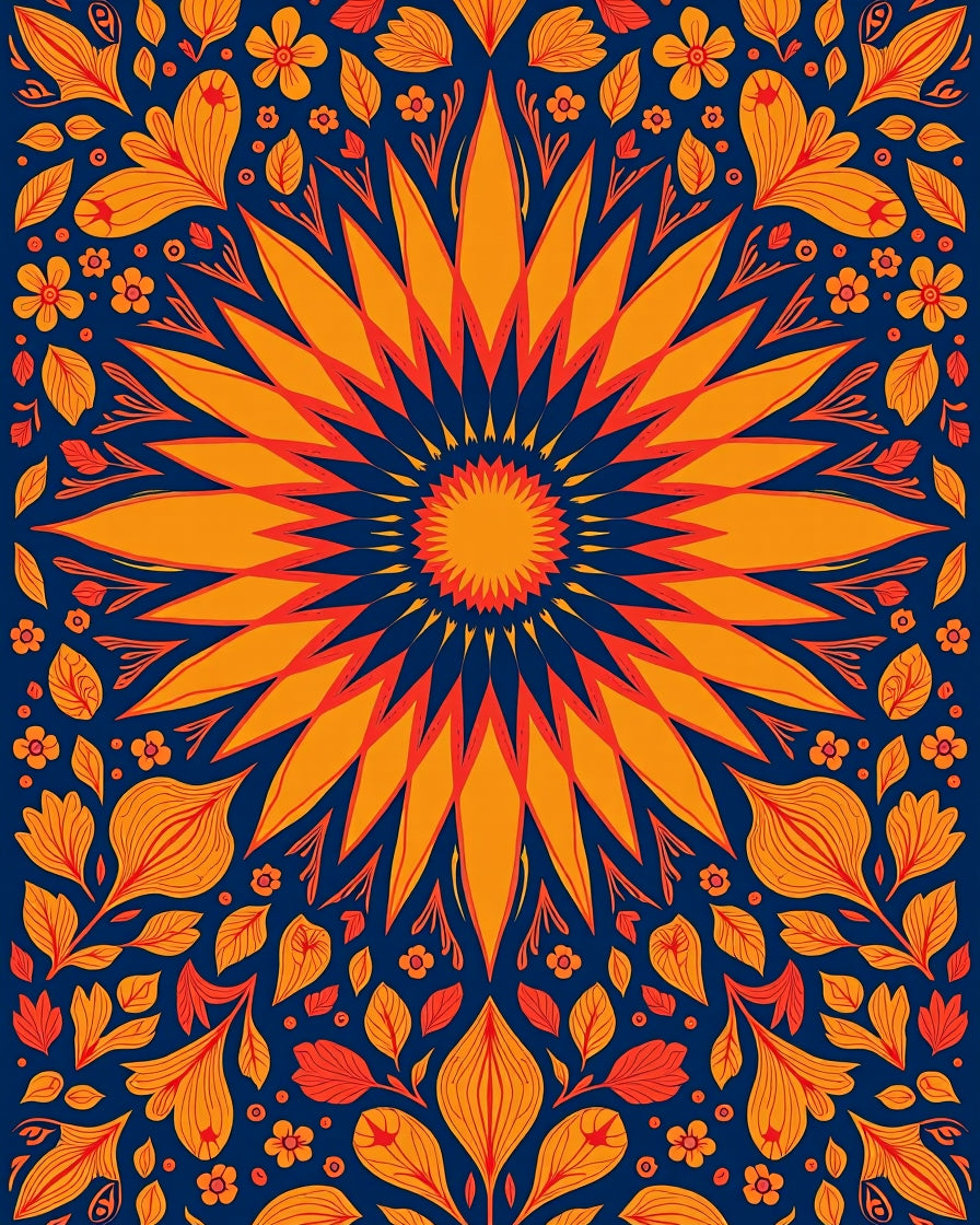 Vibrant Sunburst Floral Pattern Rug