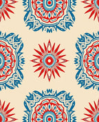 Red Blue Ornamental Mandala Pattern Rug