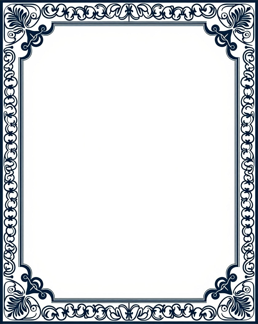Dark Blue Floral Scroll Border Design Rug
