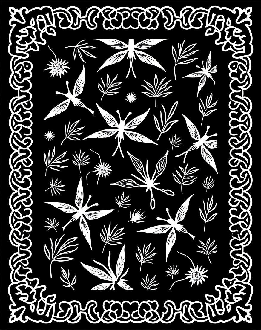 Whimsical Insect Leaf Pattern Rug