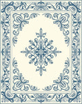Ornate Blue Floral Border Design Rug