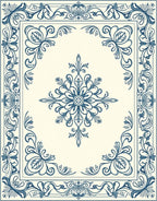Ornate Blue Floral Border Design Rug