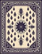 Dark Floral Medallion Border Design Rug