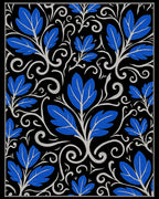 Elegant Blue Leaf Scroll Pattern Rug