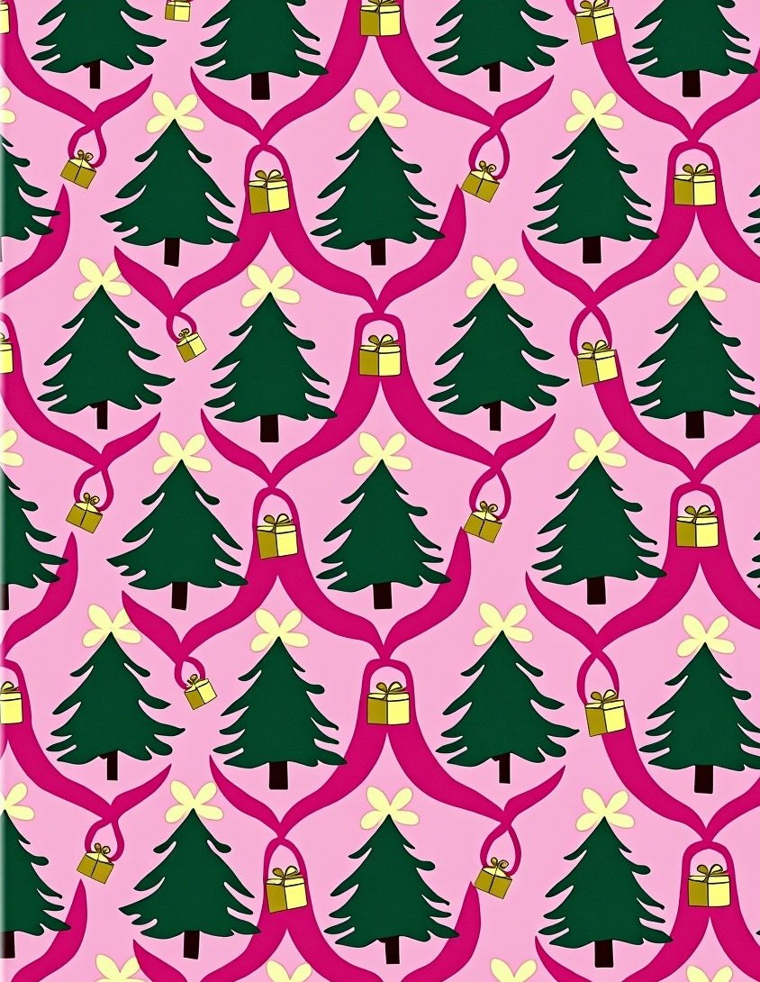 Pink Christmas Tree Gift Garland Rug