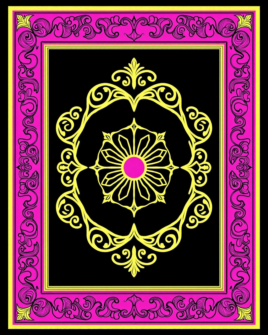 Ornate Yellow Floral Pink Border Rug