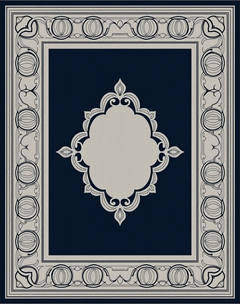 Classic Navy Ivory Ornamental Design Rug