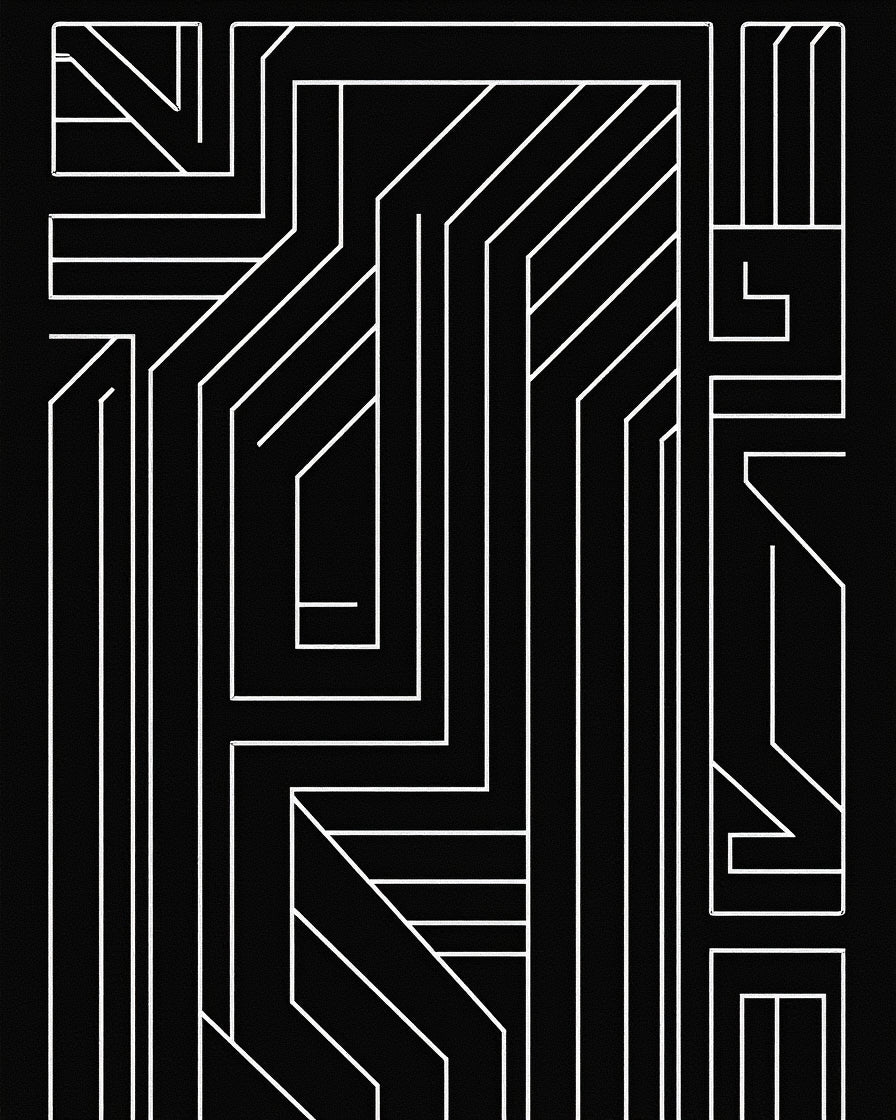 Bold White Geometric Maze Pattern Rug