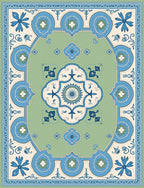 Ornate Floral Blue Cream Green Rug