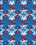 Vibrant Blue Red Swirling Rococo Rug
