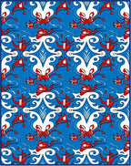 Vibrant Blue Red Swirling Rococo Rug