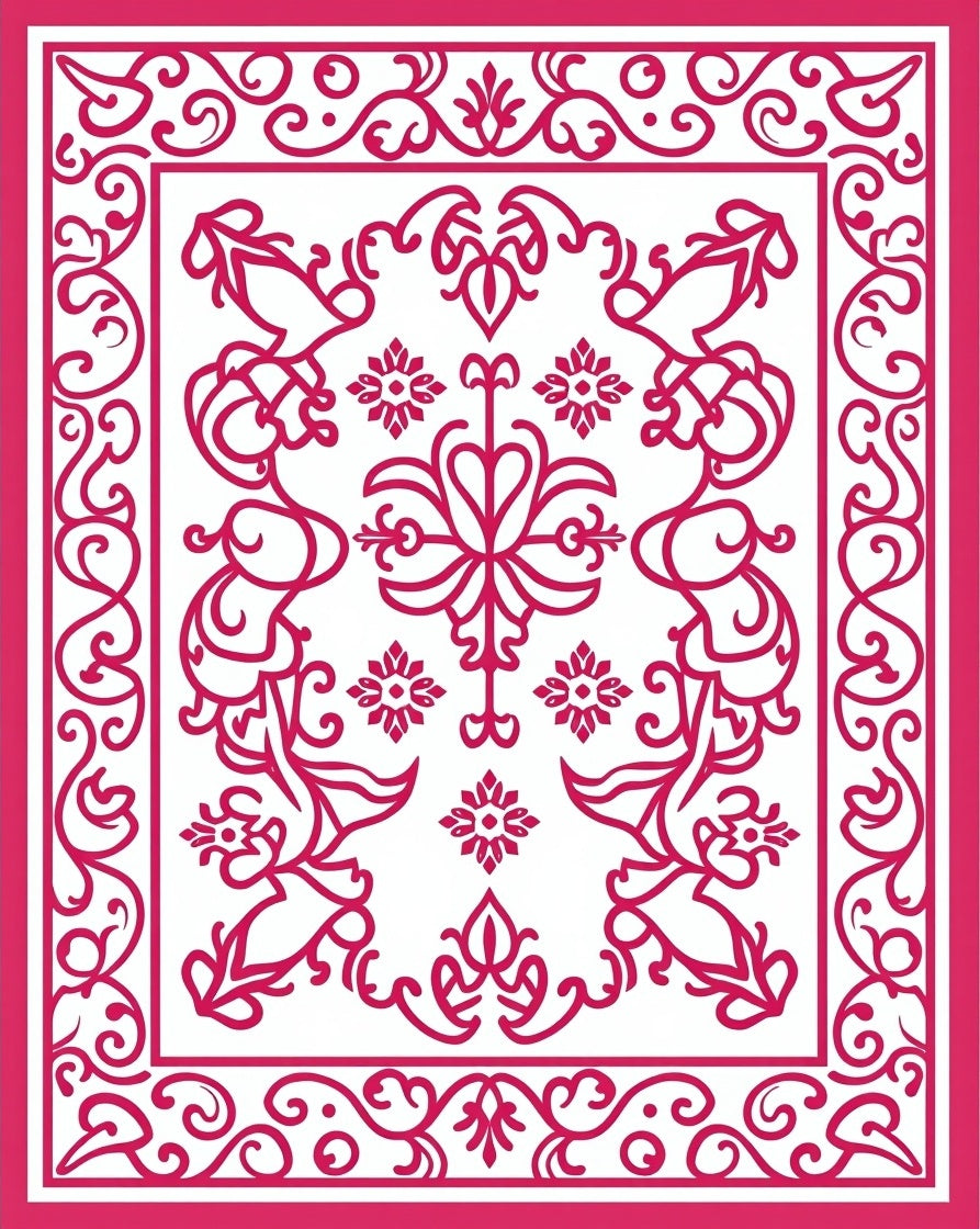 Vibrant Red Floral Scroll Pattern Design Rug