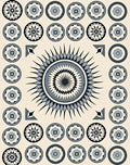 Grey Black Floral Round Pattern Rug