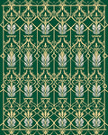 Green Gold Art Deco Floral Pattern Rug
