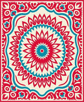 Bold Red Teal Geometric Mandala Design Rug