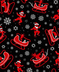 Red Santa Sleigh Snowflake Holiday Scene Rug