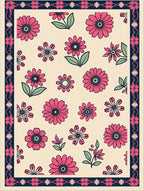 Floral Blossom With Dark Navy Border Rug