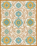 Orange Teal Starburst Floral Vines Rug