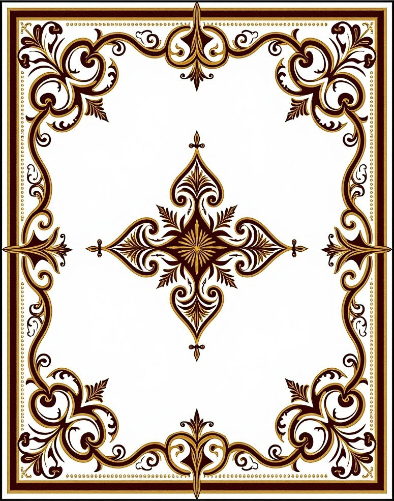 Ornate Scrollwork Floral Design 4 Corners Rug