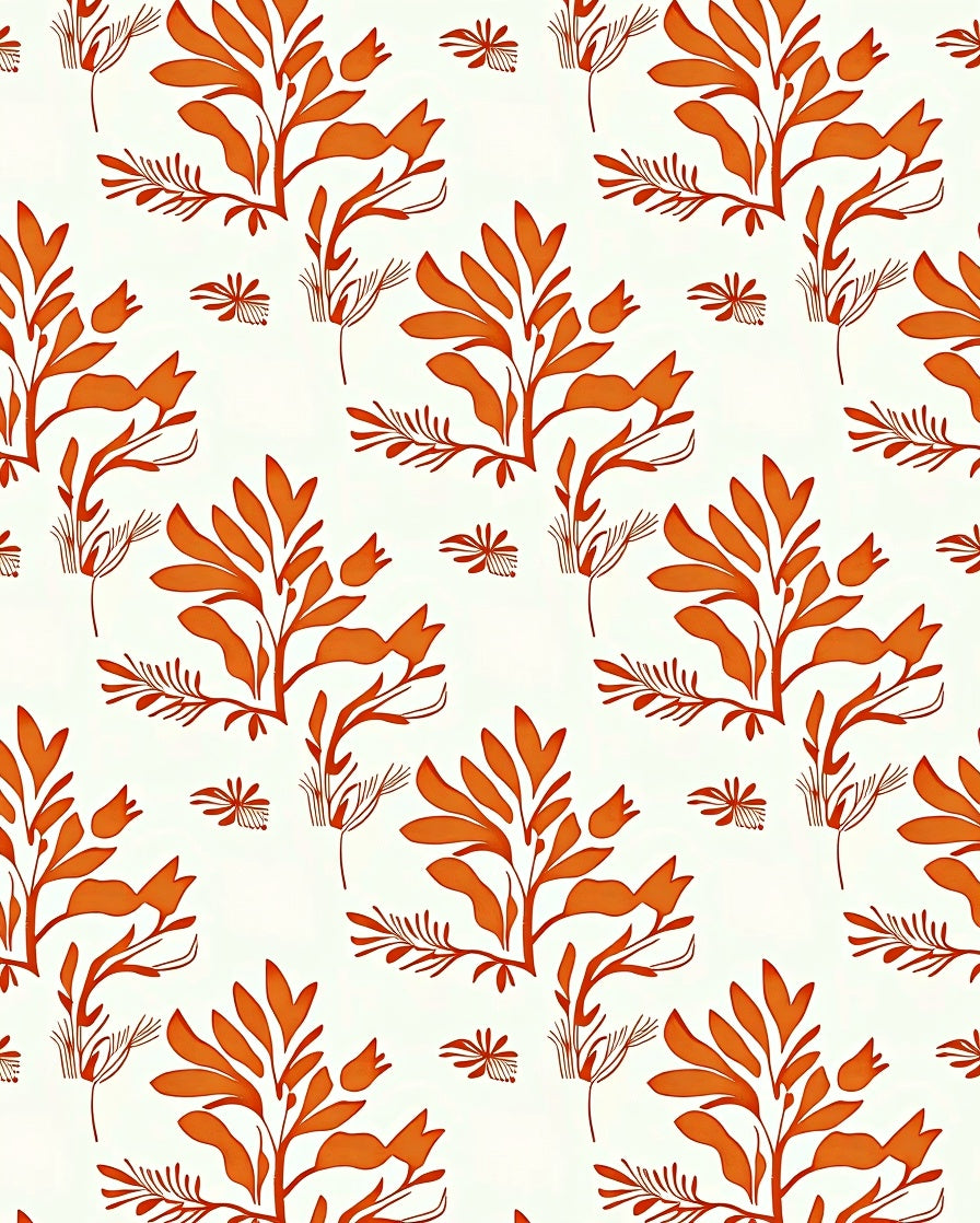 Orange Leaf Botanical Pattern Rug