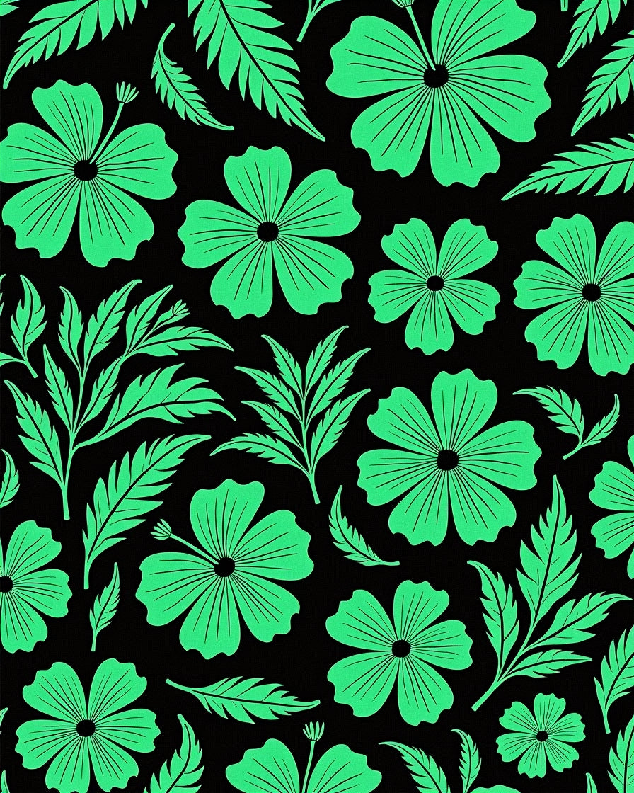 Vibrant Green Floral Pattern Rug