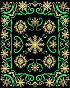 Black Snowflakes Green Scroll Border Rug