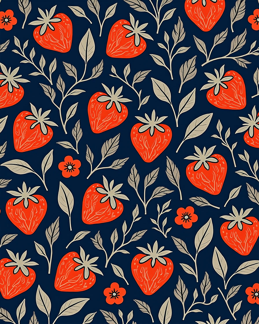 Orange Strawberry Leaf Pattern Rug