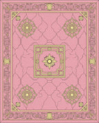 Pink Gold Floral Symmetry Pattern Rug
