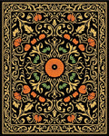 Ornate Floral Scrollwork Black Orange Rug