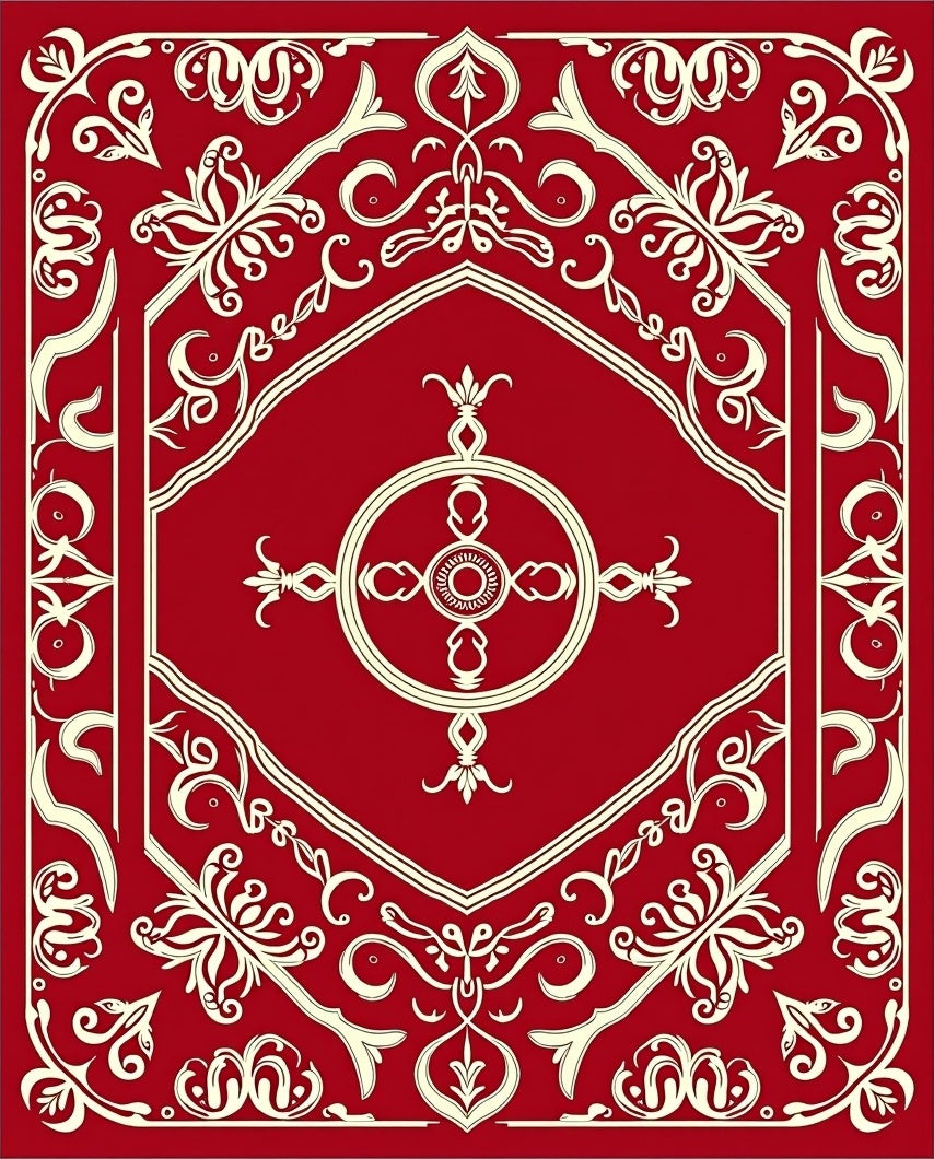 Crimson Floral Symmetry Design Rug