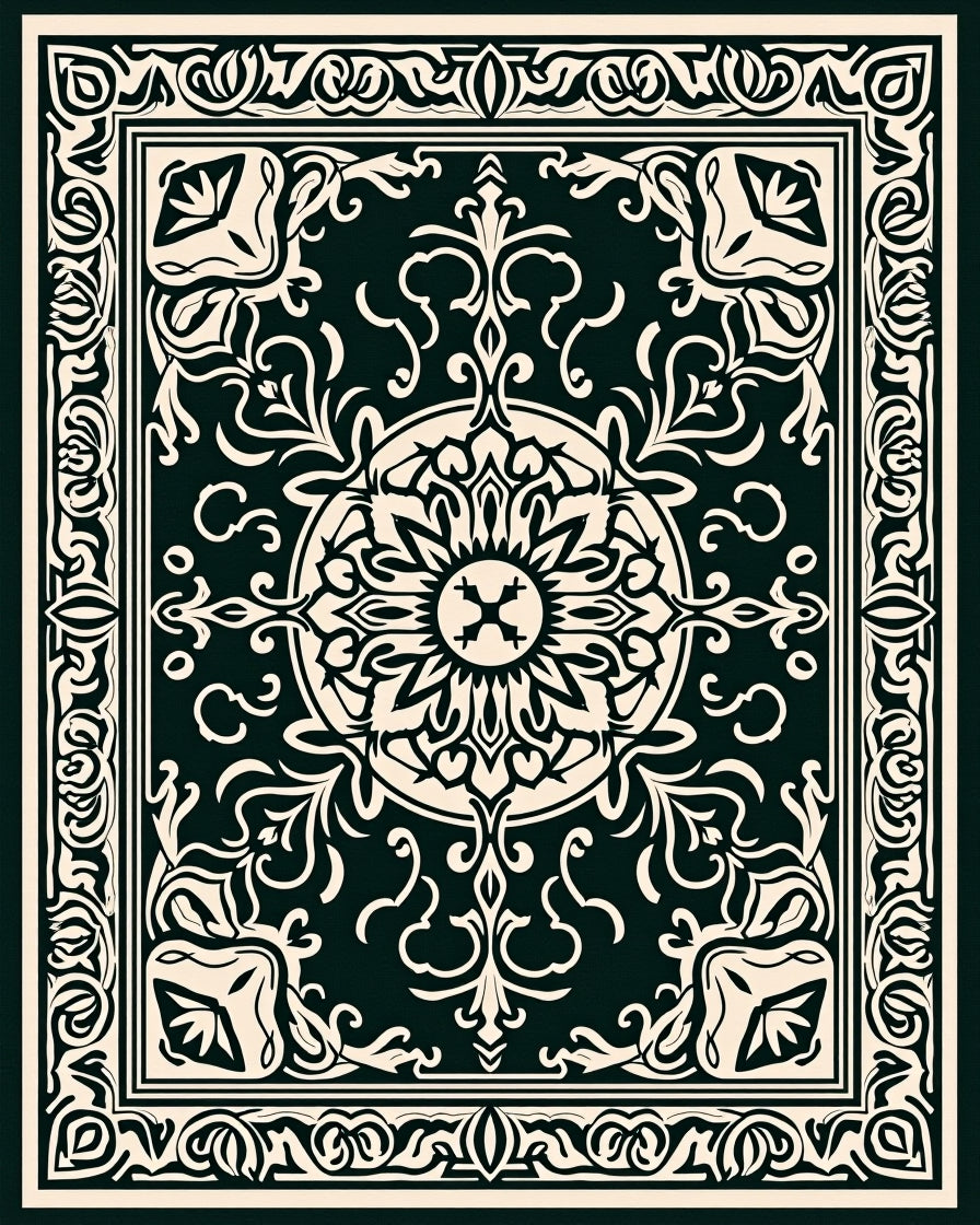 Elaborate Floral Scrollwork Medallion Design Rug