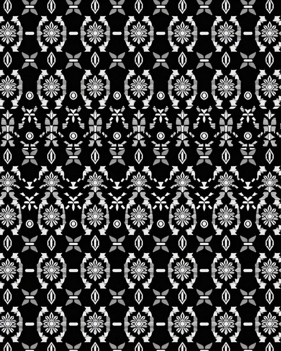 Black White Tribal Motif Pattern Rug