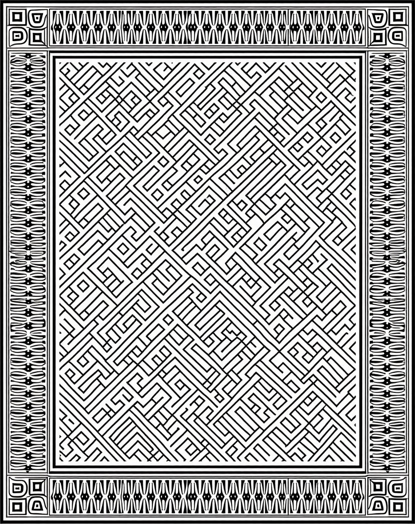 Intricate Maze Bordered Pattern Rug