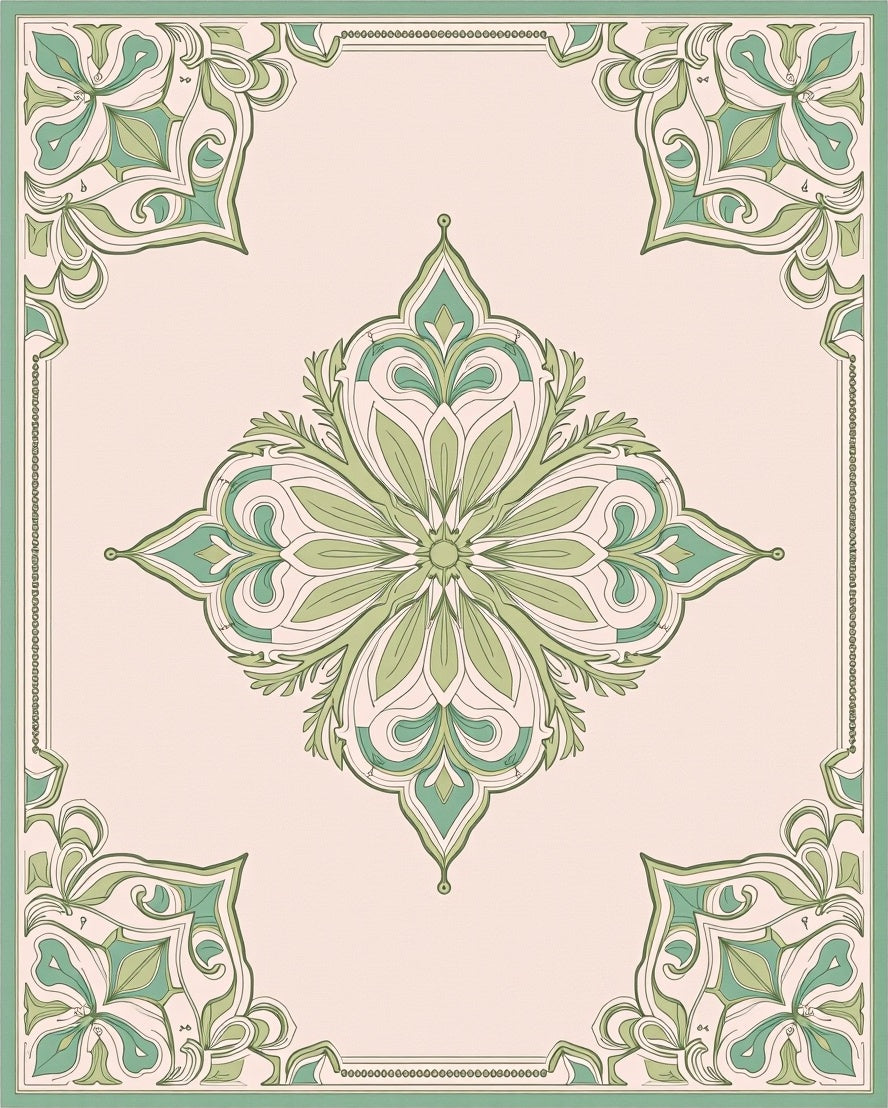 Art Nouveau Floral Green Ornament Rug