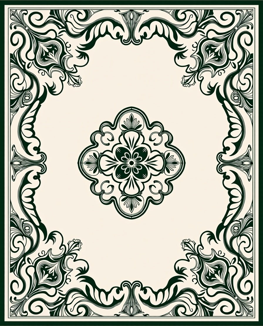 Ornate Floral Leaf Scrollwork Pattern Rug