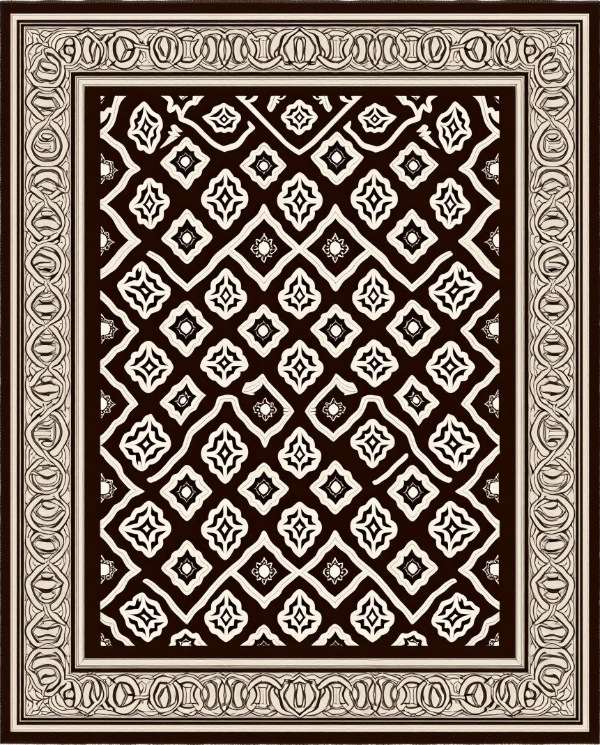 Classic Damask Patterned Contrasting Rug