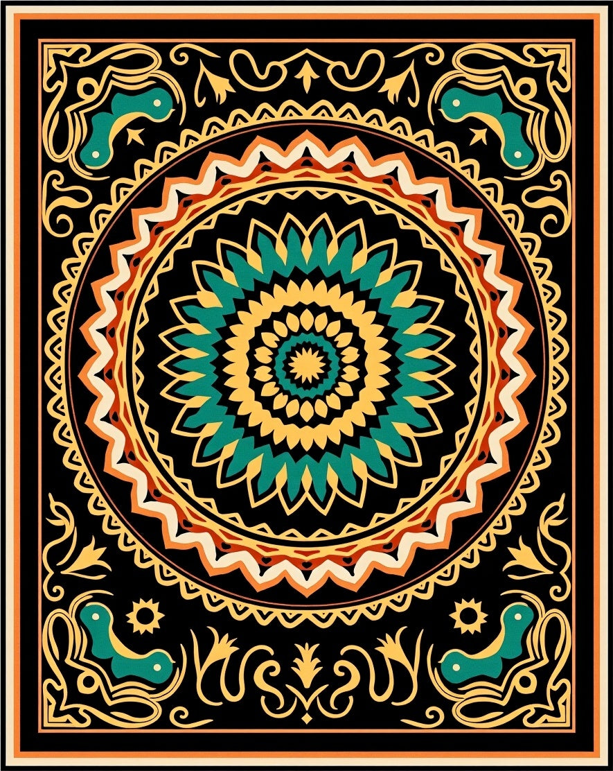 Intricate Mandala Patterned Jewel Tones Rug