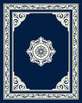 Navy Blue Decorative Floral Frame Rug