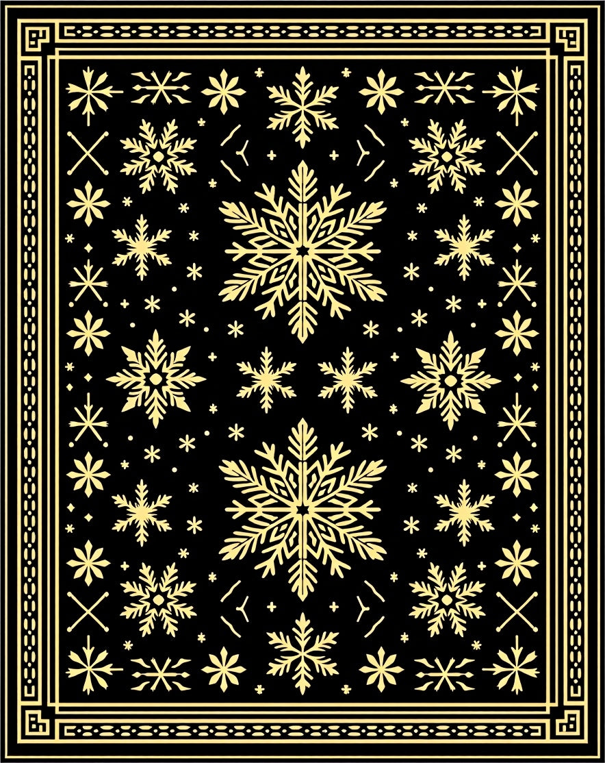 Golden Snowflake Black Contemporary Rug