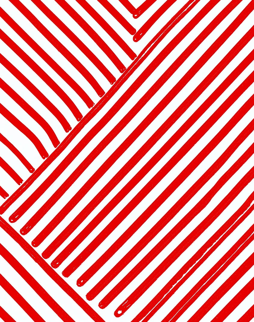 Red White Striped Diagonal Art Rug