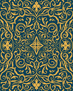 Ornate Golden Scrollwork Pattern Rug